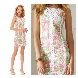 Lilly Pulitzer Rosie Sheath Dress In The Vias Print Lace Detail Sleeveless sz 8